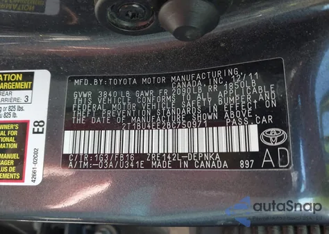 2011 Toyota Corolla Le from USA, damaged, VIN 2T1BU4EE2BC750971